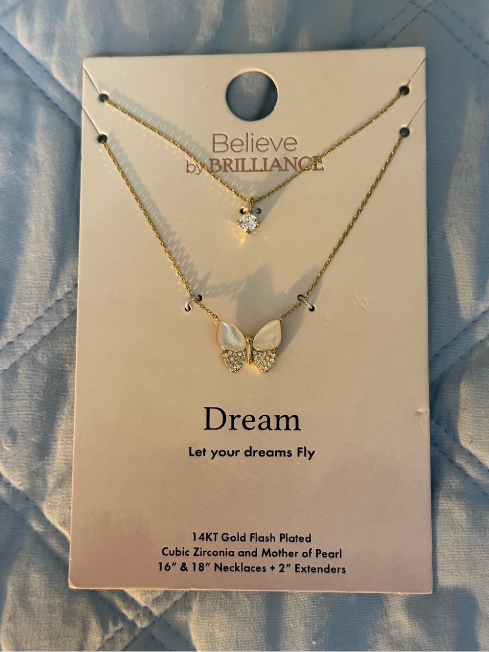 Gold Butterfly Necklace Set in White